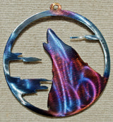 Wolf Howling with Clouds in Circle Metal Art (#129) - Mountain Metal Arts