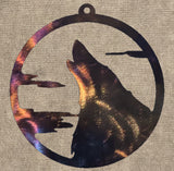Wolf Howling with Clouds in Circle Metal Art (#129) - Mountain Metal Arts