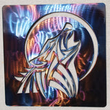Wolf Howling with Moon in Square Metal Art (#134) - Mountain Metal Arts