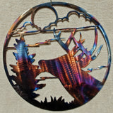 Deer, Moon and Forest Metal Art Sculpture - Mountain Metal Arts
