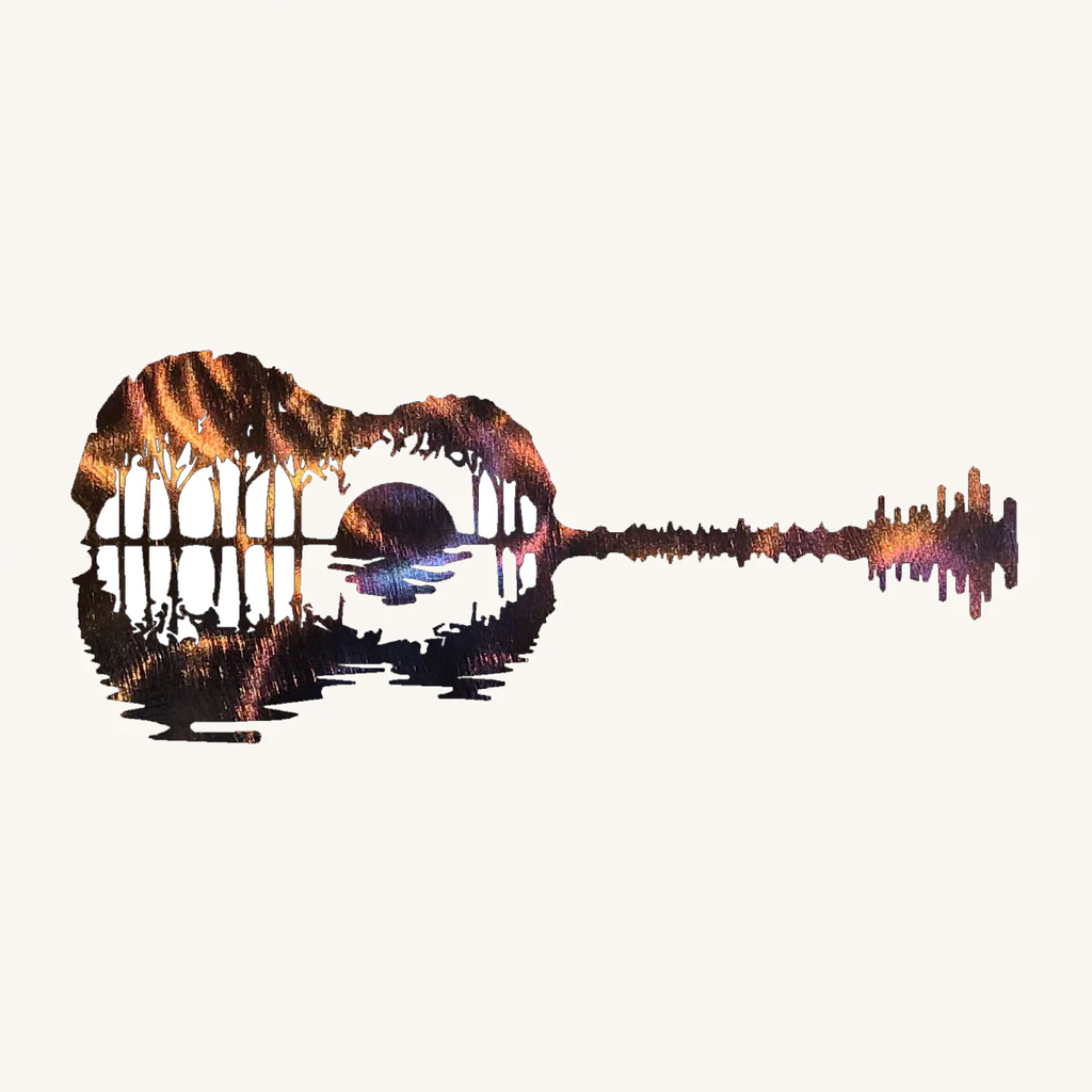 Guitar Sunset with Trees Metal Art – Mountain Metal Arts