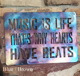 Music is Life, That's Why Hearts Have Beats Metal Art