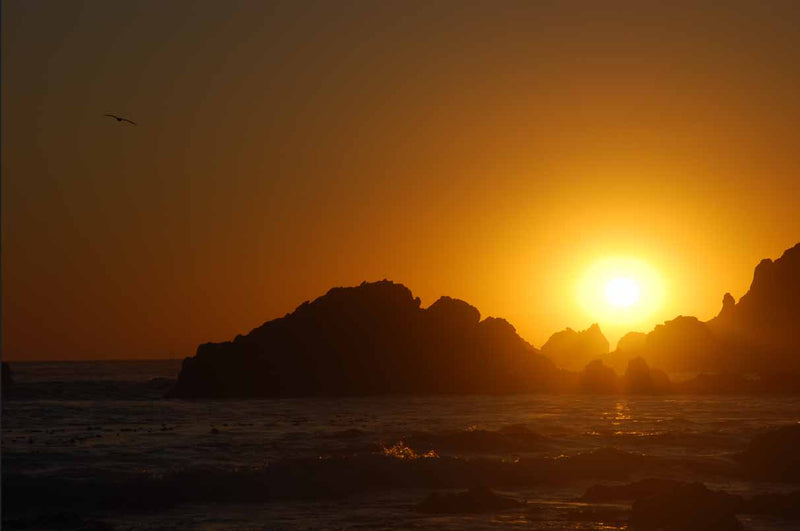 Sun Setting on Ocean Rocks