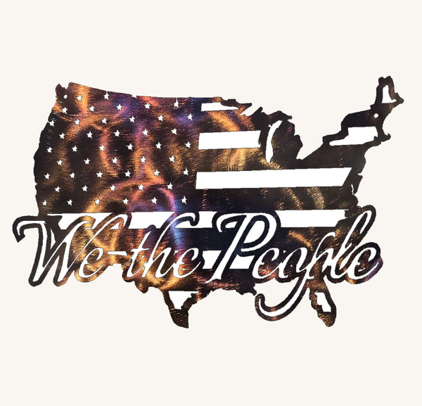 We the People with American Flag Metal Art Sculpture