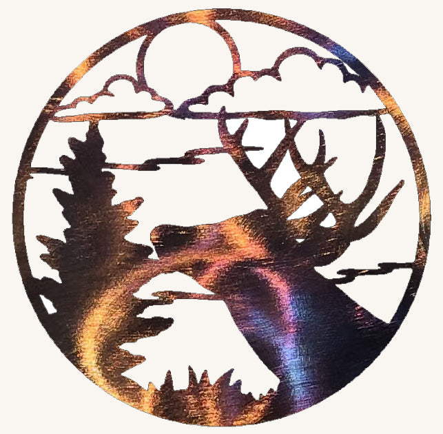 Deer, Moon and Forest Metal Art Sculpture