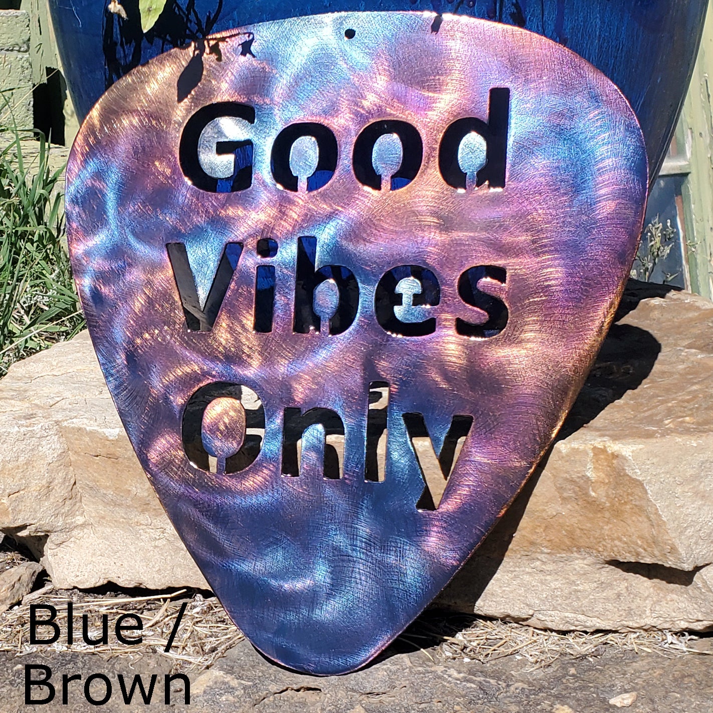Good Vibes Only Guitar Pick Metal Art Mountain Metal Arts