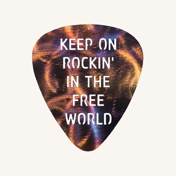 Keep On Rockin' in the Free World Guitar Pick Metal Art