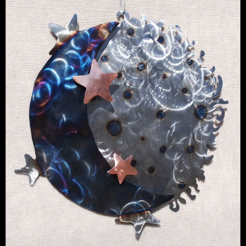 Moon, Stars and Sun 3-D Metal Wall Art Sculpture with Copper Stars 11", 17" or 26" - Mountain Metal Arts