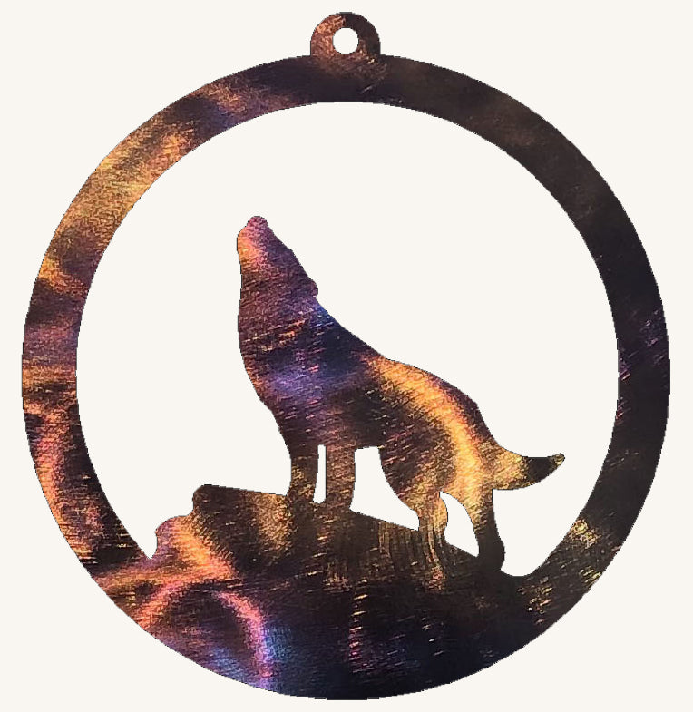 Wolf Howling in Circle Metal Art (#117)