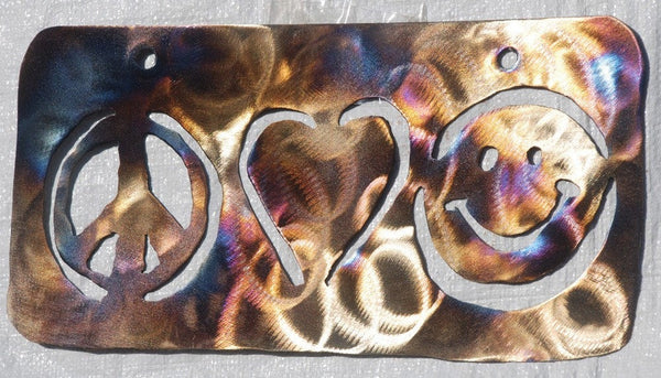 Peace, Love, Happiness License Plate - Mountain Metal Arts