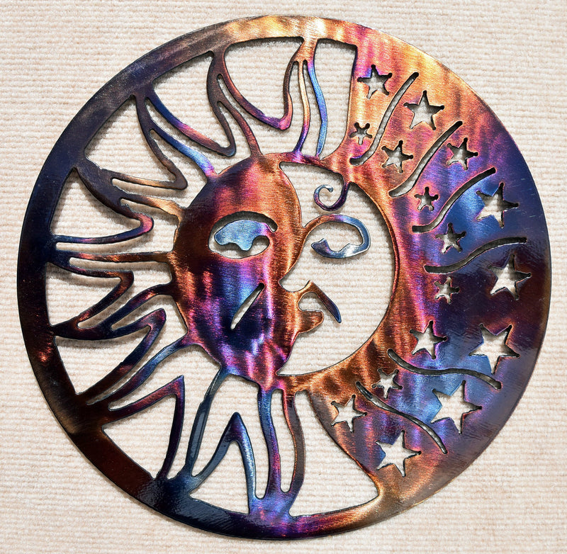 Sunface with Stars Metal Art Sculpture - 12", 16", 20", 24" or 36" - Mountain Metal Arts